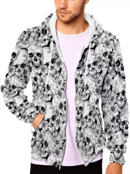 Мужская толстовка на молнии с капюшоном и принтом черепа