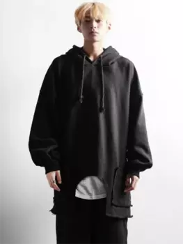 Мужская толстовка с длинными рукавами на весну и осень, новая индивидуальная Асимметричная конструкция с грубыми краями, модная Свободная Толстовка большого размера