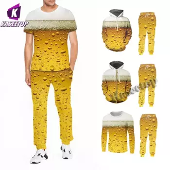 Мужская толстовка с капюшоном KASEETOP, Классная Мода, 3D принт свежего пива, хип-хоп, Осень-зима, комплект штанов, большой размер 6XL, спортивный костюм, мужские костюмы