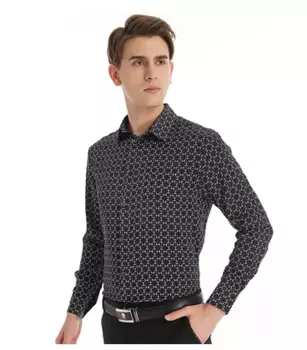 Мужская Тонкая шелковая рубашка с длинным рукавом и принтом