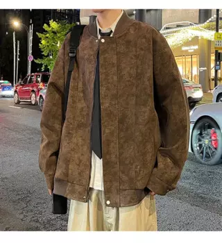 Мужская трендовая куртка, осенне-зимняя новая однотонная утолщенная теплая куртка с бейсбольным воротником для кемпинга, мужская замшевая кожаная куртка