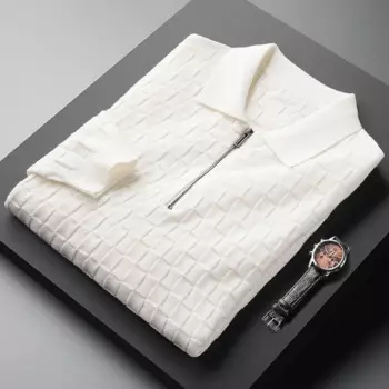 Мужская Трикотажная футболка-поло с длинным рукавом, на молнии