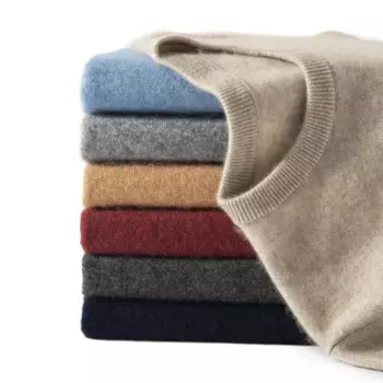 Мужская трикотажная нижняя рубашка из 100% чистого кашемира с короткими рукавами, теплый свитер, мужская весенне-осенняя футболка с круглым вырезом и половиной рукава