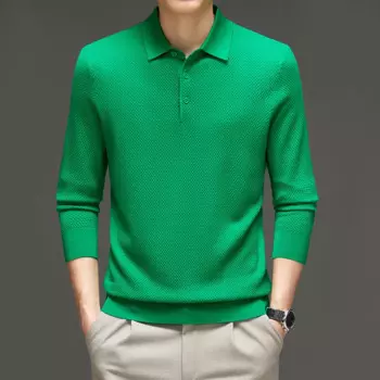 Мужская трикотажная рубашка-поло Lyocell, Классическая Модная рубашка из шелка и шерсти, мужской свитер-поло с отложным воротником, осень 2024