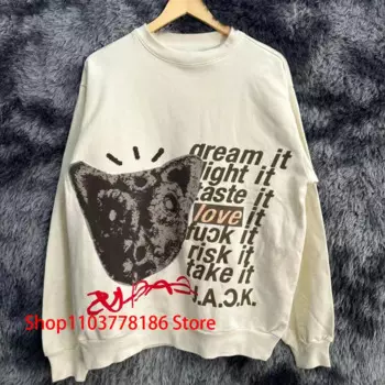 Мужская уличная одежда, пуловер «Кактус Джек», ретро, хип-хоп, классический абстрактный животный солнцезащитный принт, толстовка с круглым вырезом, толстовка с капюшоном Utopia, толстовки