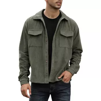 Мужская Вельветовая рубашка на пуговицах, с длинным рукавом