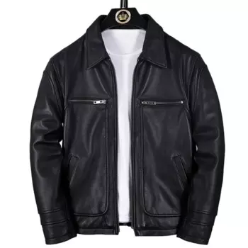 Мужская Весенняя Черная куртка в американском стиле, повседневная облегающая осенняя куртка из натуральной воловьей кожи размером 4XL