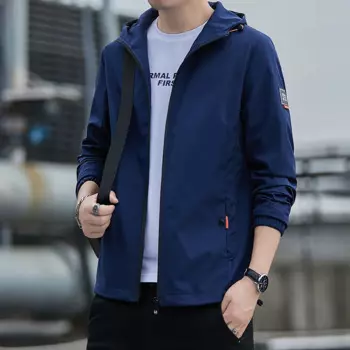 Мужская весенне-осенняя ветровка с капюшоном, свободного покроя