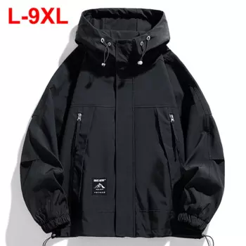 Мужская ветровка с капюшоном, черная Свободная куртка, большие размеры
