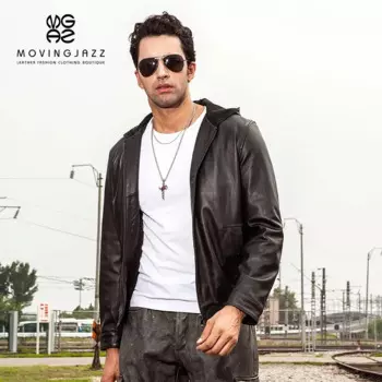 Мужская ветрозащитная куртка из натуральной овечьей кожи, с капюшоном