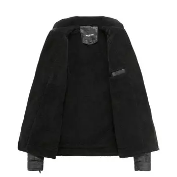 Мужская ветрозащитная куртка из ПУ кожи, с мехом