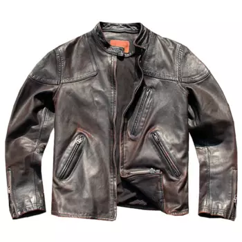 Мужская винтажная куртка из натуральной кожи, размеры до 6XL