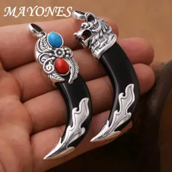 Мужская винтажная Подвеска из серебра пробы, с имитацией волчьих зубов