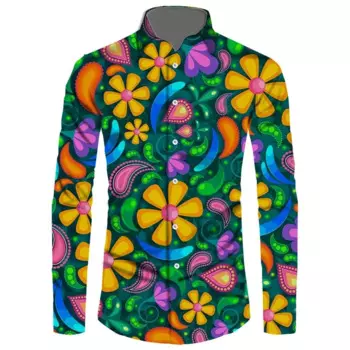 Мужская винтажная рубашка с длинным рукавом и принтом Пейсли