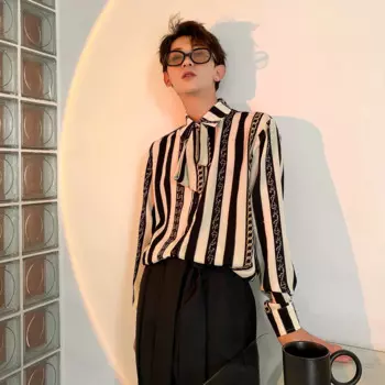 Мужская винтажная рубашка в полоску, с длинным рукавом