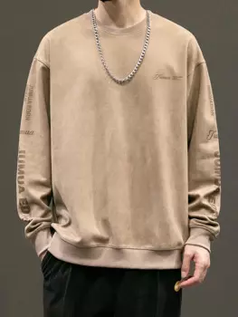 Мужская замшевая флисовая толстовка с круглым вырезом, размеры до 9xl