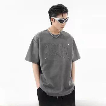 Мужская замшевая футболка с коротким рукавом, в стиле ретро