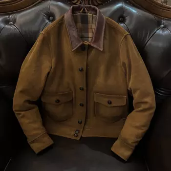 Мужская замшевая винтажная кожаная куртка Depp в стиле ретро