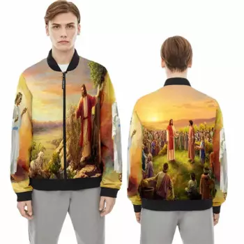 Мужская/Женская куртка-бомбер на молнии с 3D-принтом Иисуса