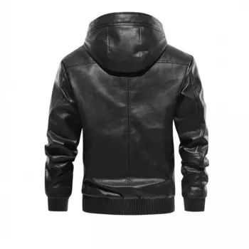 Мужская зимняя бархатная Повседневная Универсальная кожаная куртка с капюшоном