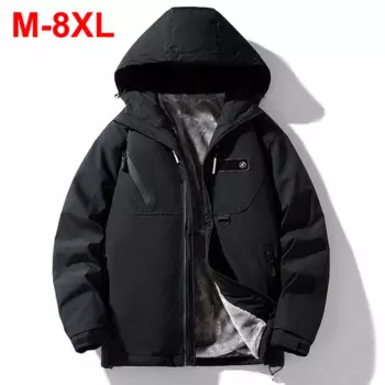 Мужская зимняя флисовая куртка с капюшоном, размеры до 8XL