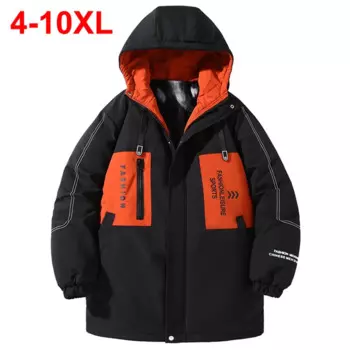 Мужская зимняя флисовая парка с капюшоном, размеры 8XL, 9XL, 10XL