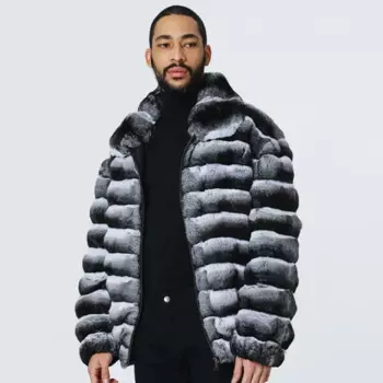 Мужская зимняя куртка-бомбер из кроличьего меха