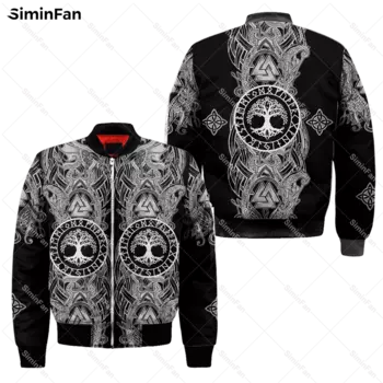 Мужская зимняя куртка-бомбер с 3D-принтом «викингов»