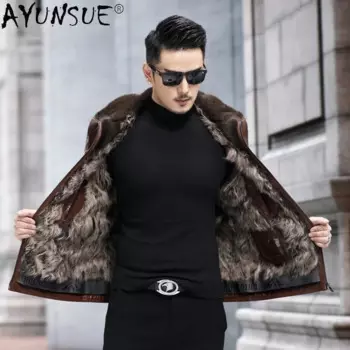 Мужская зимняя куртка из 2023 натуральной кожи, с мехом