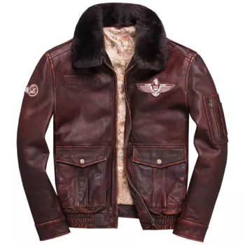 Мужская зимняя куртка из коровьей кожи, с меховым воротником