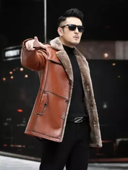 Мужская зимняя куртка из натуральной кожи, теплая куртка из натуральной овечьей шкуры