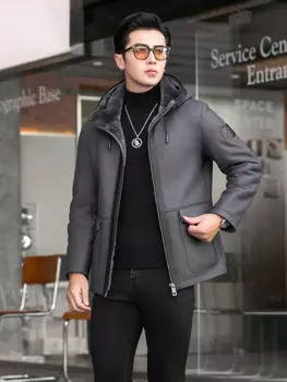 Мужская зимняя куртка из натуральной кожи, с капюшоном, размеры до 5XL