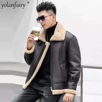 Мужская зимняя куртка из натуральной кожи, мотоциклетная куртка из натуральной кожи с меховой вставкой