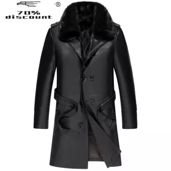 Мужская зимняя куртка из натуральной кожи, с меховой подкладкой