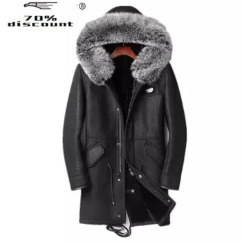 Мужская зимняя куртка из натуральной кожи, с шерстяной подкладкой