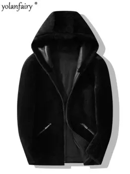 Мужская зимняя куртка из натуральной кожи и овечьей шерсти