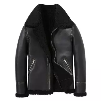 Мужская зимняя куртка из натуральной овечьей кожи, с мехом