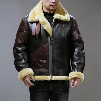 Мужская зимняя куртка из натуральной овечьей кожи, с мехом