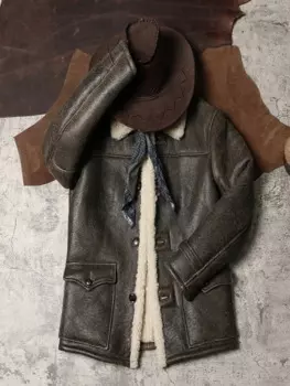 Мужская зимняя куртка из натуральной овечьей кожи, с мехом