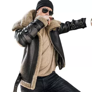 Мужская зимняя куртка из овечьей кожи с двойным воротником