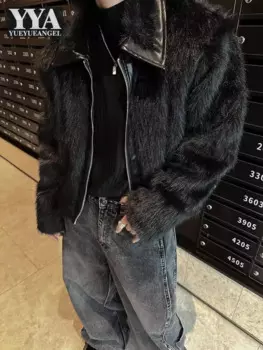 Мужская зимняя куртка из ПУ кожи, с искусственным мехом