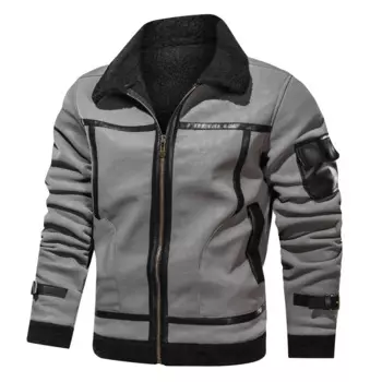 Мужская зимняя куртка с флисовой подкладкой, темно-синяя теплая Байкерская кожаная куртка с отложным воротником, ветрозащитная деловая повседневная кожаная куртка, пальто для улицы, размеры до 3XL, 2023