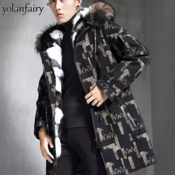 Мужская зимняя куртка шуба из натурального Лисьего меха 2023, мужские парки Midium из натурального меха, Мужская одежда, мужская меховая куртка, пальто FCY5350