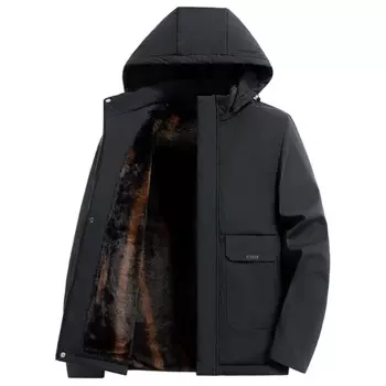 Мужская зимняя парка на флисовой подкладке, черная теплая плотная ветрозащитная куртка с капюшоном, Размер 5XL, 2023