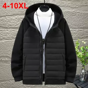Мужская зимняя стеганая куртка с капюшоном, размеры до 8XL