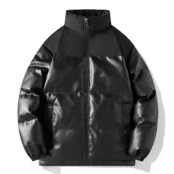 Мужская зимняя толстая и теплая Новая модная универсальная куртка с воротником-стойкой Высококачественная блестящая хлопковая куртка из искусственной кожи для подростков