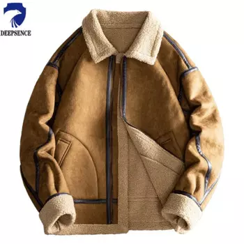 Мужская зимняя замшевая куртка, Повседневная модная теплая однотонная парка с большими карманами, Спортивная ветрозащитная куртка из шкуры ягненка, новинка 2024