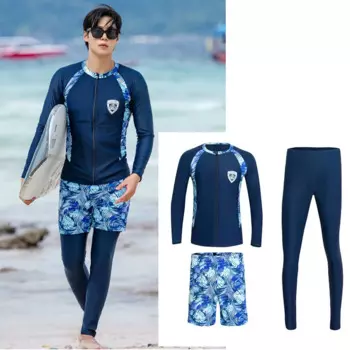 Мужские 3 шт./комплект, женские купальники с длинным рукавом и шортами