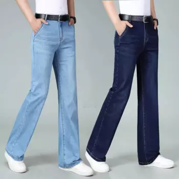 Мужские эластичные свободные брюки со средней посадкой, мужские повседневные прямые джинсовые джинсы большого размера