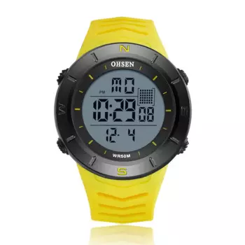 Мужские электронные часы OHSEN, светодиодные наручные часы для активного отдыха, военные водонепроницаемые часы, желтые силиконовые часы 5ATM, цифровые часы с секундомером для дайвинга
